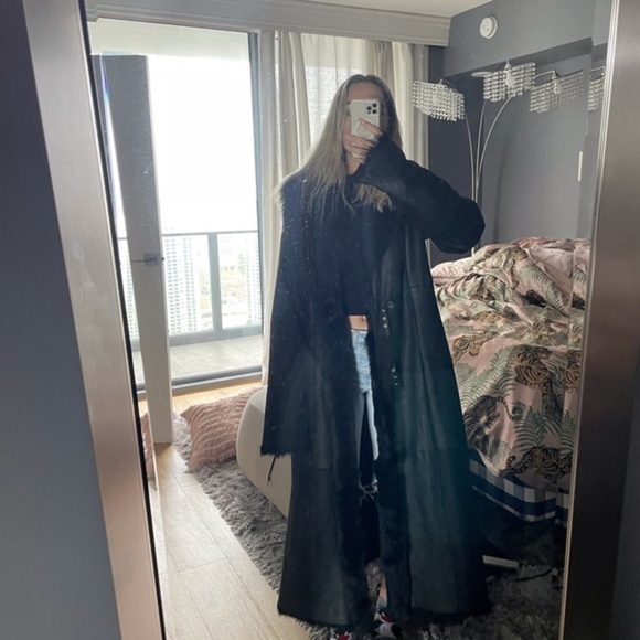 Post Card womens black long shearling lamb‎ coat Size 10 - Picture 9 of 12